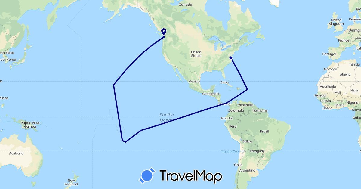 TravelMap itinerary: driving in France, Panama, United States (Europe, North America)